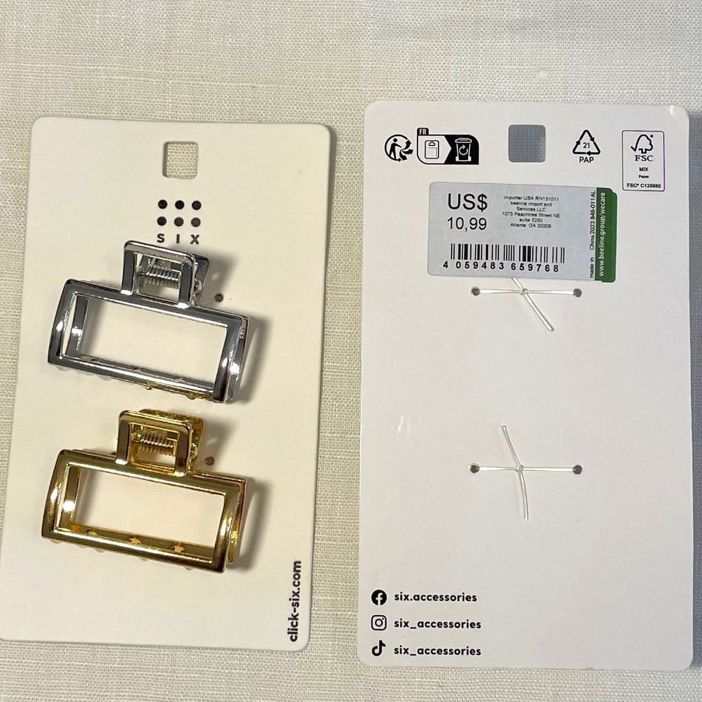 SIX gold and silver jaw clips